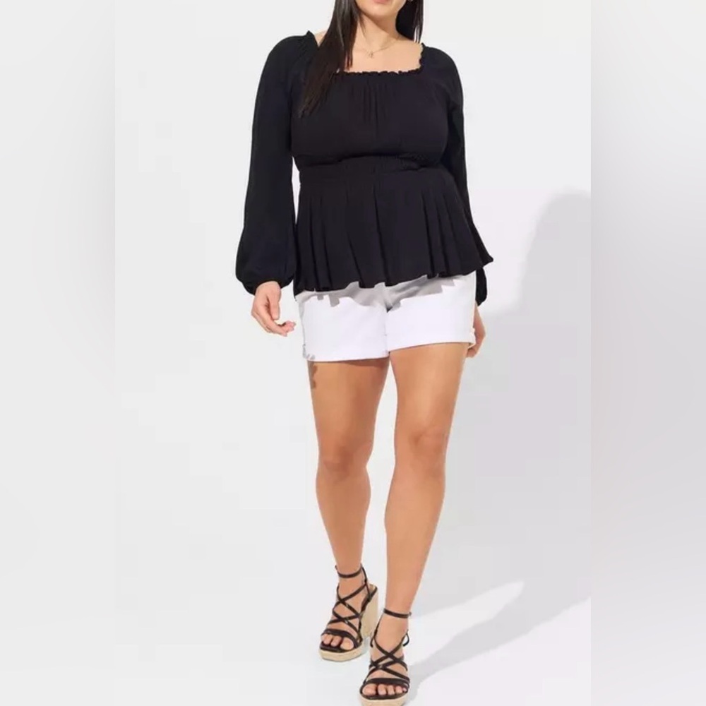 Torrid Black Rayon Slub Waist Detail Blouson Sleeve Blouse NWT Size 3X - Picture 2 of 11